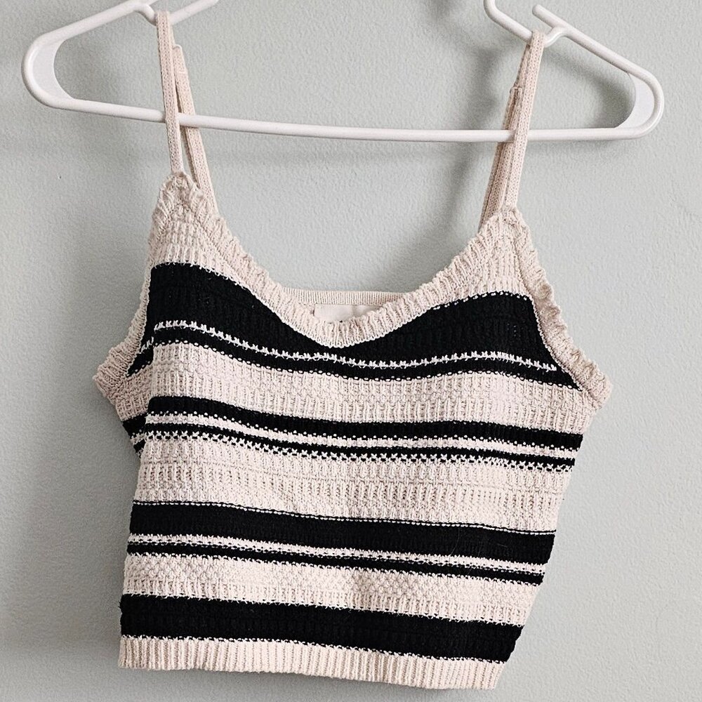 Women’s Cream and Black Crochet Cropped Top, Medium